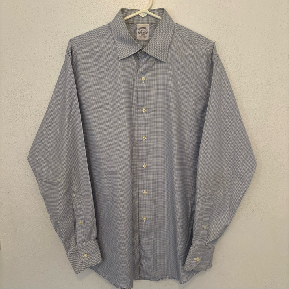 Brooks Brothers Made in USA Dress Shirt Slim Fit Blue Check pattern